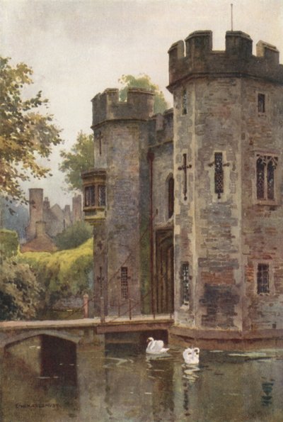 The Palace Gatehouse and Drawbridge, Wells (litografía en color) de Ernest William Haslehust