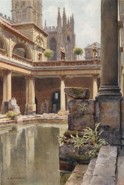 Las termas romanas (litografía en color) de Ernest William Haslehust