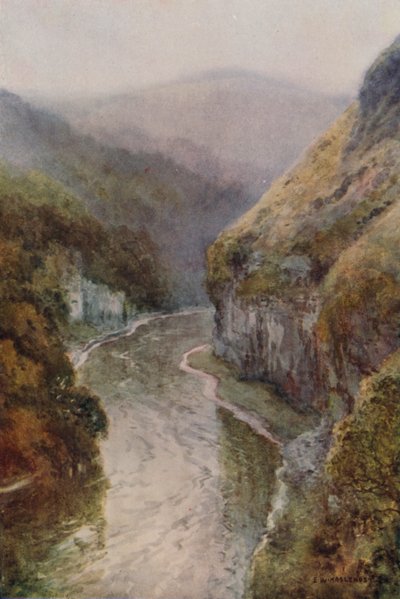 El Wye cerca de Cressbrook Dale (litografía en color) de Ernest William Haslehust