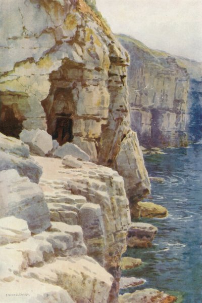 Cuevas de Tilly Whim, Swanage (litografía en color) de Ernest William Haslehust