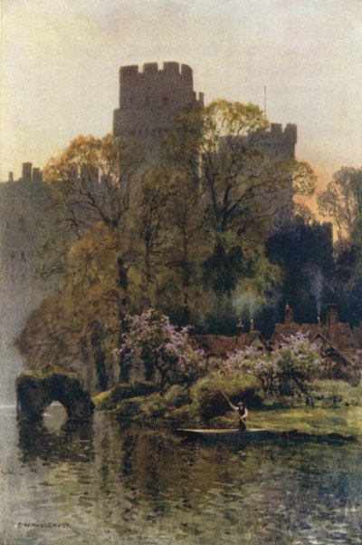 Castillo de Warwick desde el río (litografía en color) de Ernest William Haslehust