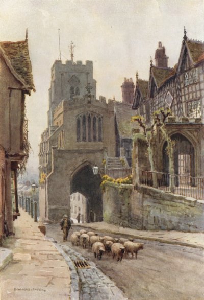 West Gate, Warwick (litografía en color) de Ernest William Haslehust