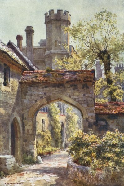 Colegio de Winchester: La puerta exterior de "Arcadia" (litografía en color) de Ernest William Haslehust