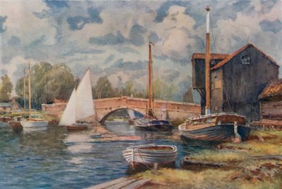 Puente de Wroxham (litografía en color) de Ernest William Haslehust