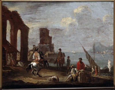 Paisaje con ruinas cerca del mar Pintura de Ernesto Monsu Daret (siglo XVII) Sol 40x50 cm Genes, Musei di Strada Nuova (ex Palazzo Bianco) de Ernest called Monsu Ernesto Daret