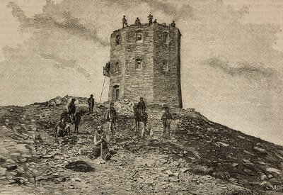 Torre del Asilo y Observatorio en el Monte Cimone, Italia, grabado de Ernesto Mancastroppa de L