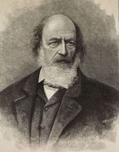 Retrato de Alfred Tennyson (1809-1892), poeta británico, grabado de Ernesto Mancastroppa a partir de una fotografía de Barraud, de L