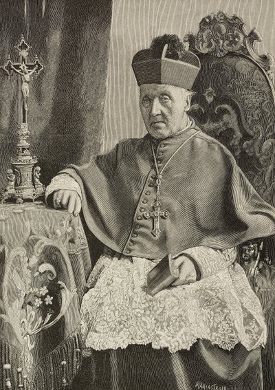 Retrato de Luigi Nazari de Calabiana (1808-1893), político italiano y arzobispo de Italia, grabado de Ernesto Mancastropa según foto de Ganzini y Gabriel, de L