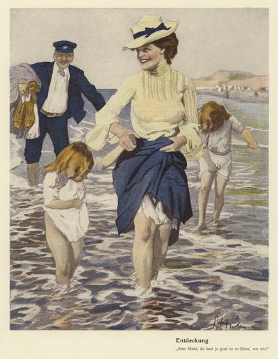 Familia en la playa (litografia en color) de Ernst (after) Heilemann