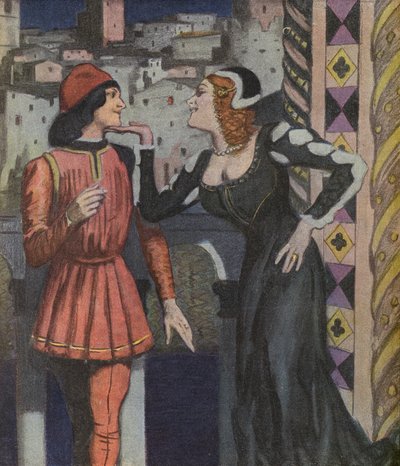 Coqueteo florentino (litografia de color) de Ernst (after) Heilemann