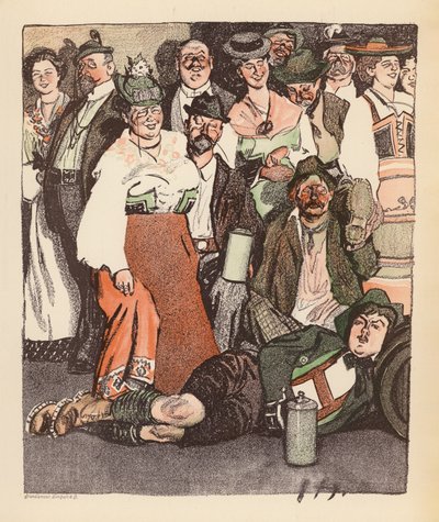 Ilustración para el Berliner Balle von Rideamus (litografía en color) de Ernst (after) Heilemann