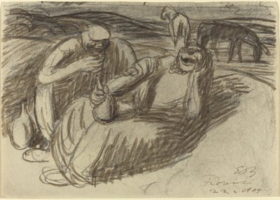 Campesinos italianos con frascos de vino de Ernst Barlach