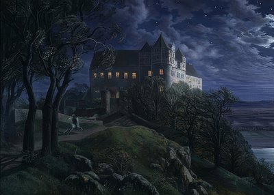 Castillo Scharfenberg de noche de Ernst Ferdinand Oehme