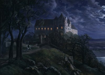Castillo Scharfenberg de noche, 1827 de Ernst Ferdinand Oehme