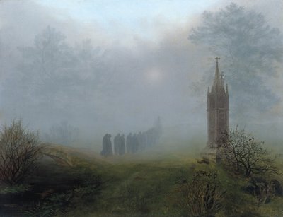 Procesión en la niebla de Ernst Ferdinand Oehme