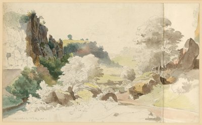 Paisaje con formación rocosa y árboles cerca de Civita Castellana de Ernst Fries