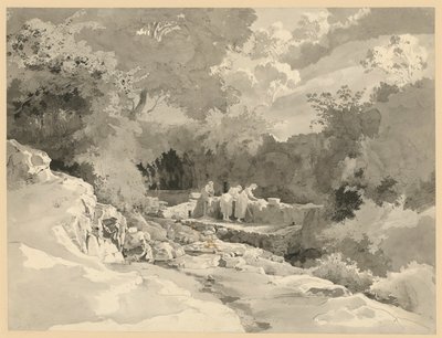 Paisaje con mujeres en la fuente de lavado de Ernst Fries