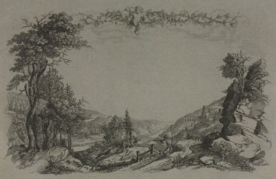 Seis vistas del castillo de Heidelberg: Portada, escena de caza, 1820 de Ernst Fries