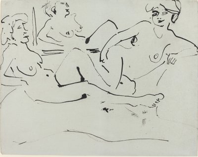 Dodo y una mujer mayor reclinada ante un espejo, 1909 de Ernst Ludwig Kirchner