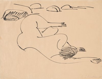 Erna tumbada en la playa entre rocas, 1912 de Ernst Ludwig Kirchner