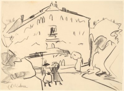 Casas en Dresde con Personas Paseando, 1909 de Ernst Ludwig Kirchner