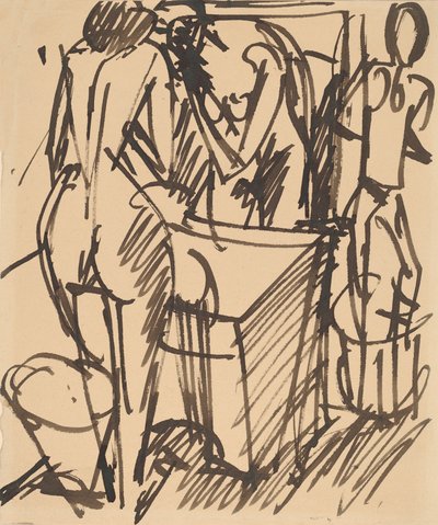 Desnudo con un espejo, de pie frente a un lavabo, 1908-1910 de Ernst Ludwig Kirchner