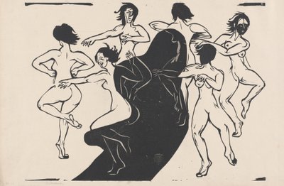 Desnudos bailando alrededor de una sombra, 1936 de Ernst Ludwig Kirchner