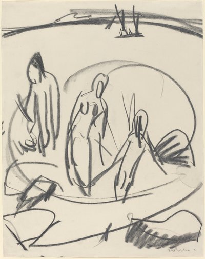 Tres bañistas en el mar, c. 1914 de Ernst Ludwig Kirchner