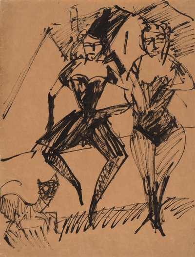 Dos bailarinas con un gato de Ernst Ludwig Kirchner