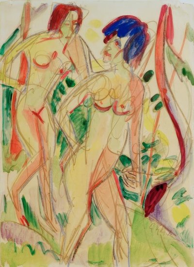 Desnudos en el bosque, azul de Ernst Ludwig Kirchner