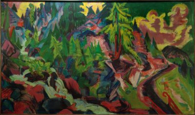 Paisaje de abetos con cascada de Ernst Ludwig Kirchner