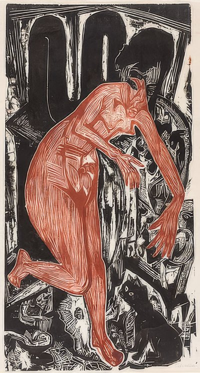 Mujer bañándose junto al horno de Ernst Ludwig Kirchner
