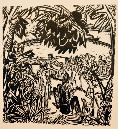 Escena de baño bajo ramas de árboles de Ernst Ludwig Kirchner