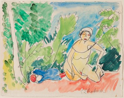 Bañistas en el lago , c.1907 (acuarela sobre lápiz sobre papel) de Ernst Ludwig Kirchner