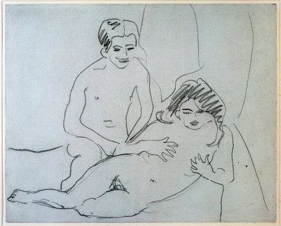 Pareja desnuda acostada en una cama de Ernst Ludwig Kirchner