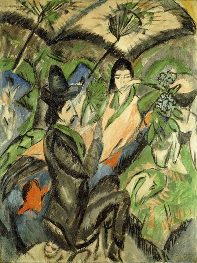 Pareja bajo parasoles japoneses de Ernst Ludwig Kirchner