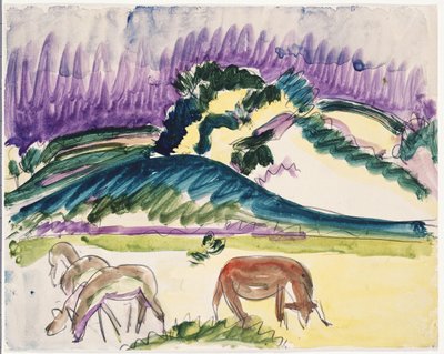 Vacas en el pasto junto a las dunas, 1913 de Ernst Ludwig Kirchner