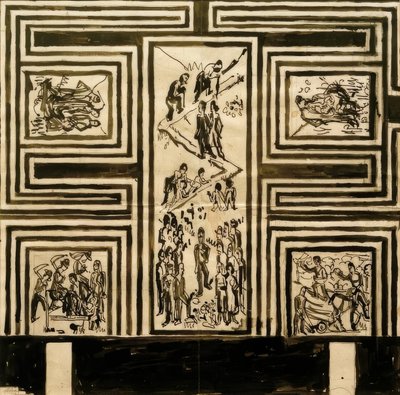 Diseño para la pintura mural de la pared longitudinal del salón de fiestas de Ernst Ludwig Kirchner