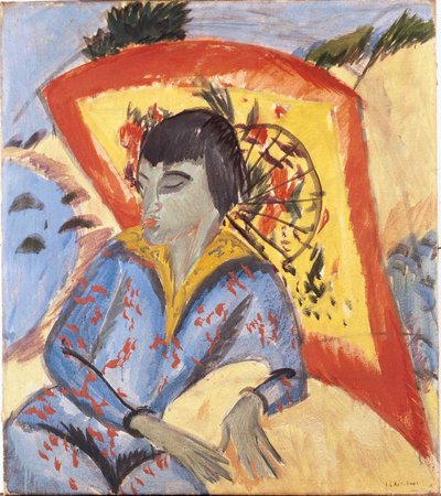 Erna con paraguas japonés, 1913 de Ernst Ludwig Kirchner