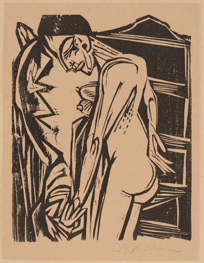 Desnudo femenino frente a un gabinete de Ernst Ludwig Kirchner