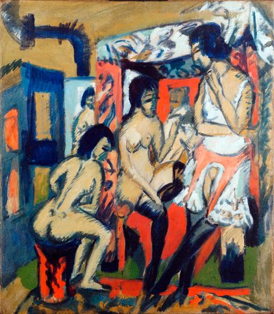Mujeres desnudas en un estudio - Pintura de Ernst Ludwig Kirchner (1880-1938) de Ernst Ludwig Kirchner