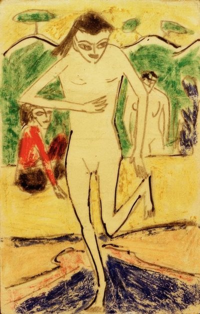 Fränzi frente a tapiz de Ernst Ludwig Kirchner