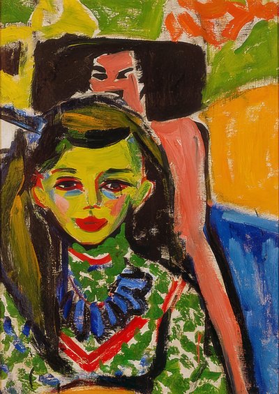 Fränzi frente a una silla tallada, 1910 de Ernst Ludwig Kirchner