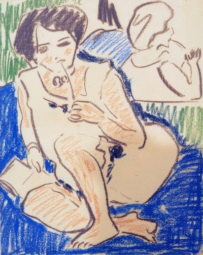 Dodo agachado con libro de Ernst Ludwig Kirchner