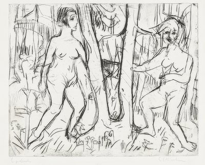 Niñas jugando en el bosque de Ernst Ludwig Kirchner