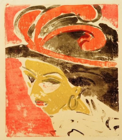 Cabeza de coqueta con sombrero de plumas de Ernst Ludwig Kirchner