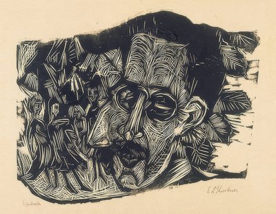Cabeza del Dr. Ludwig Binswanger y niñas pequeñas. 1917/18 de Ernst Ludwig Kirchner