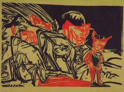 Rebaño de vacas con pastor. 1919 de Ernst Ludwig Kirchner