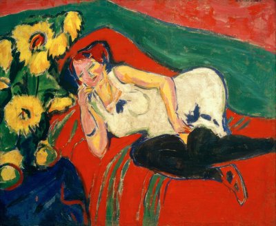 Mujer acostada con camisa blanca de Ernst Ludwig Kirchner