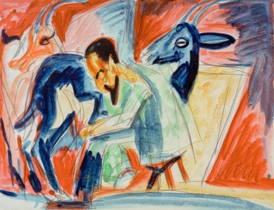 Campesino ordeñando (Ordeñador de cabras) de Ernst Ludwig Kirchner
